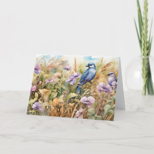 Naturdarstellung mit Vögeln und Wildblumen Karte
