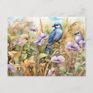 Naturdarstellung mit Vögeln und Wildblumen Postkarte