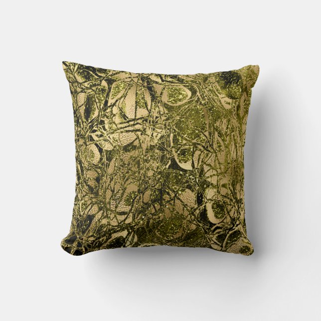 Nature Abstrakt Gold Cell Glitzer Chartreuse Green Kissen (Vorderseite)