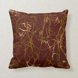 Nature Abstrakt Marsala Woodlad Sepia Gold Burgund Kissen