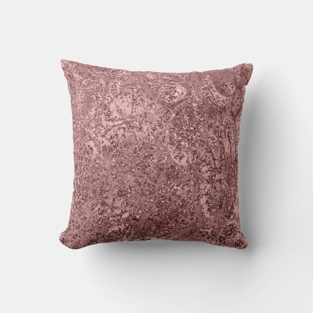 Nature Abstrakte Rose Blush Gold Glitzer Mauve Kissen (Vorderseite)