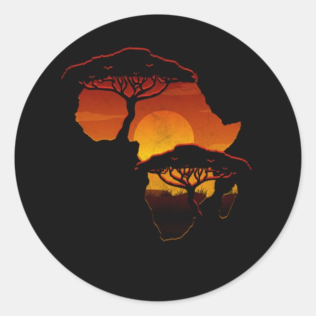 Nature Africa Country Map Sunset African Black Peo Runder Aufkleber (Vorderseite)