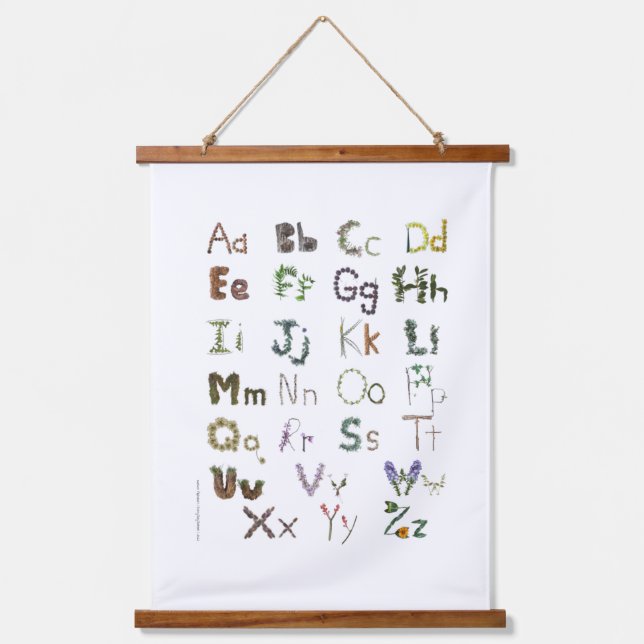 Nature Alphabet Kinderzimmer Dekoration Wandteppich Mit Holzrahmen (Vorderseite)