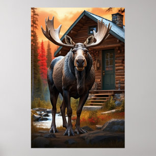 *~* Nature AP49 MOOSE Forest Hütte Cabin Poster