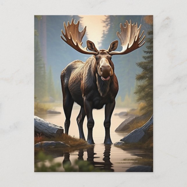 *~* Nature AP49 MOOSE Forest STREAM Woods Postkarte (Vorderseite)
