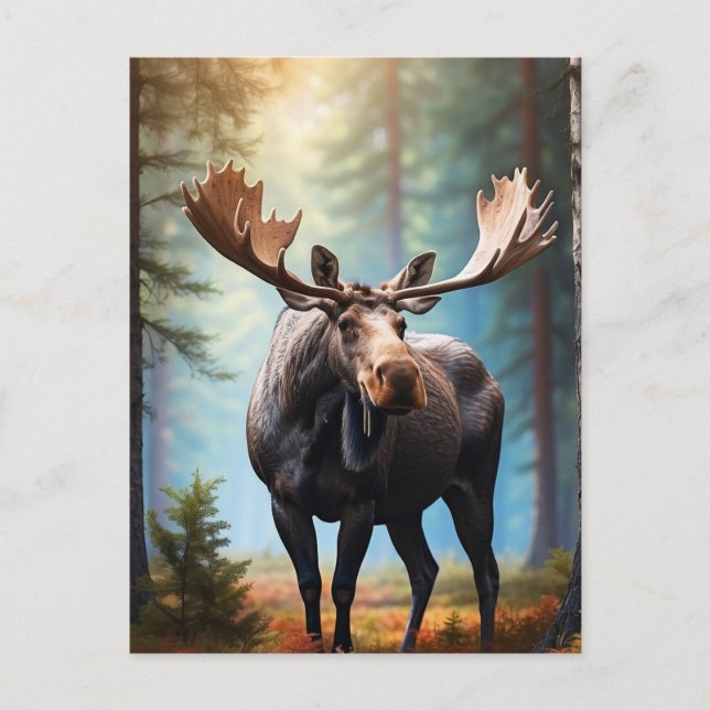 *~* Nature AP49 MOOSE Head Turned Forest Hütte Postkarte (Vorderseite)