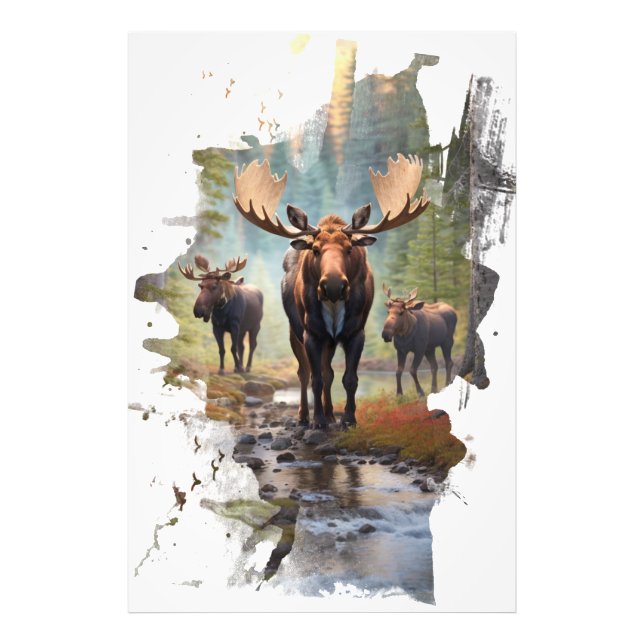 *~* Nature AP49 MOOSE Künstlerisch Stream Forest Fotodruck (Vorne)