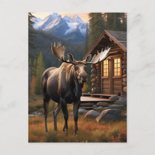 *~* Nature AP49 MOOSE Wald Dusk Mountains Postkarte