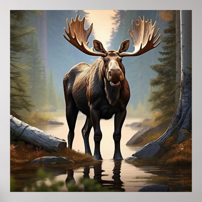 *~* Nature AP49 Nah-up MOOSE Forest Woods Poster (Vorne)