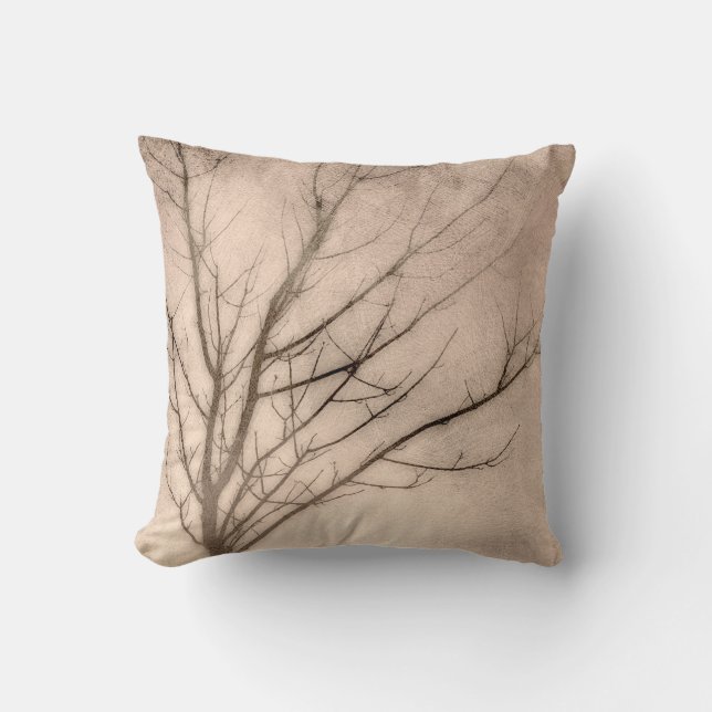 nature art coussin arbre d'hiver sur sépia (Recto)