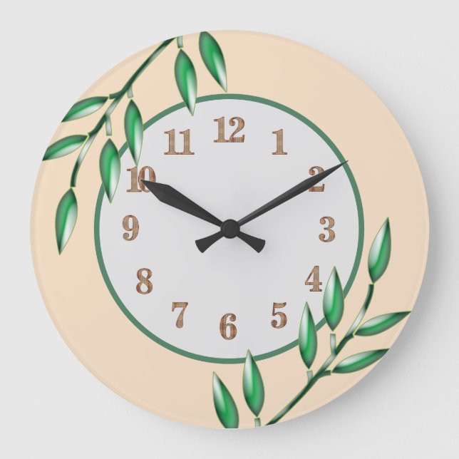 Nature Botanicals Green Blätter Baby Kinderzimmer Große Wanduhr (Vorderseite)