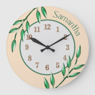 Nature Botanicals Green Leaves Baby Nursery Large Große Wanduhr