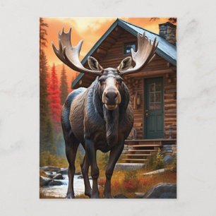 *~* Nature Cabin AP49 MOOSE Forest Hütte STREAM Postkarte