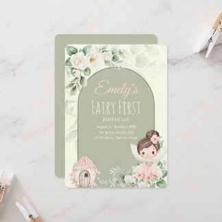 Nature Cute Flower Fairy 1st Birthday Invitation