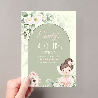 Nature Cute Flower Fairy 1st Birthday Invitation Acryleinladungen