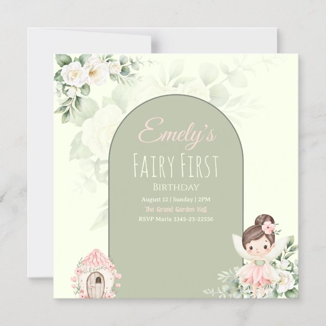 Nature Cute Flower Fairy 1st Birthday Invitation Magneteinladung (Vorderseite)