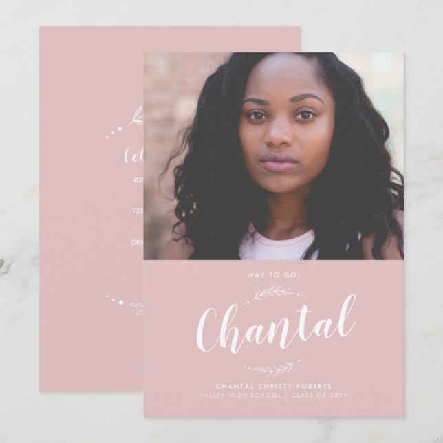 Nature Dusty Rose Abschluss Einladung (Vorne/Hinten)