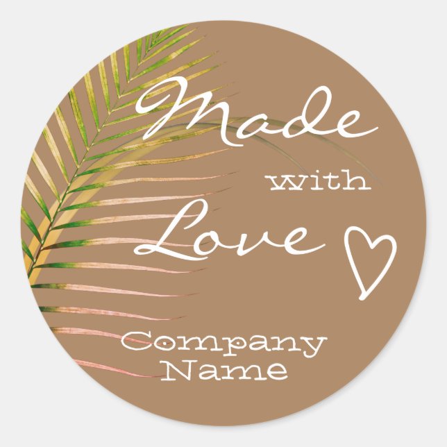 Nature Earth Tone Palm Tree Leaf aus Liebe Runder Aufkleber (Vorderseite)