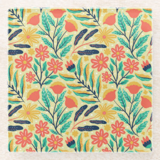 Nature Foliage: Blumenmuster nahtlos Muster. Glasuntersetzer