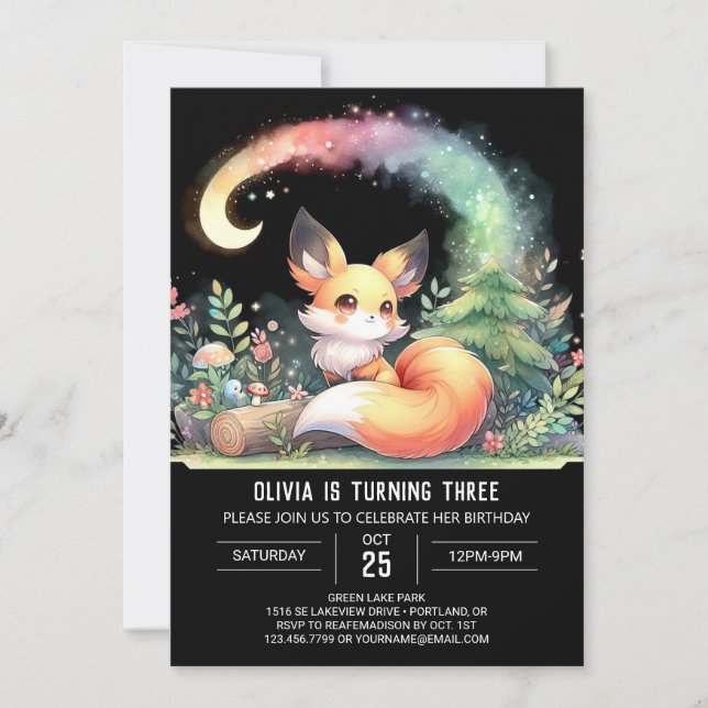 Nature Fun Fox Geburtstag digital Einladung (Vorderseite)