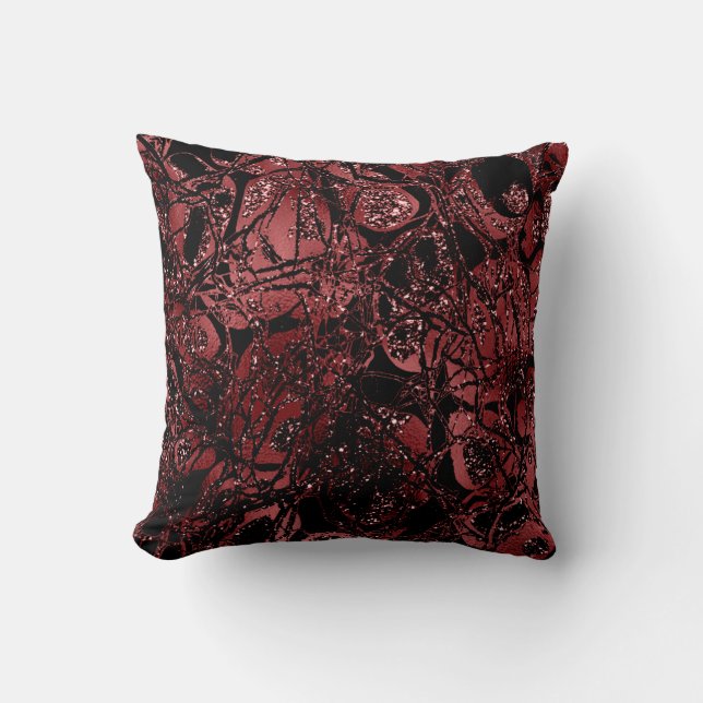 Nature Glitzer Abstrakt Maroon Black Burgundy Kissen (Vorderseite)