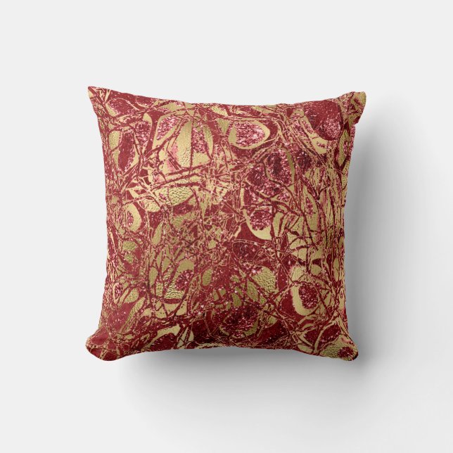 Nature Glitzer Abstrakt Maroon Black Red Ruby Gold Kissen (Vorderseite)