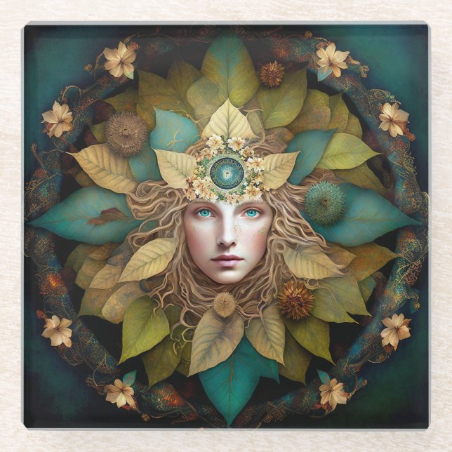 Nature Goddess Mandala Glasuntersetzer (Vorderseite)