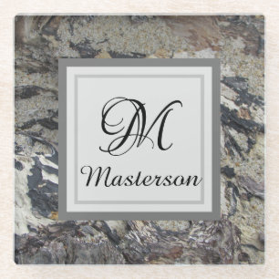 Nature Gray Brown Driftwood Foto Family Monogram Glasuntersetzer