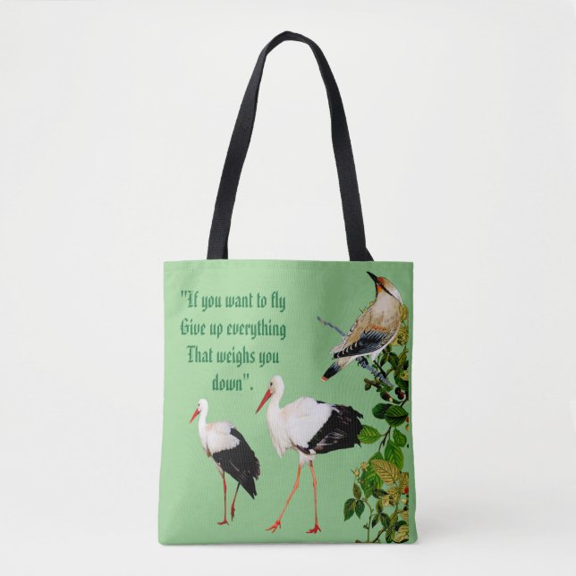 Nature Green Verlasse Storks Water Birds Monogramm Tasche (Vorderseite)