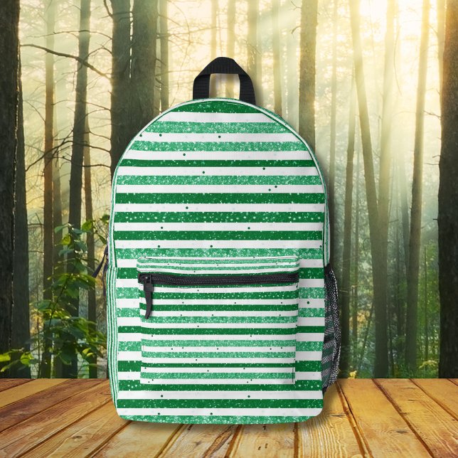 Nature Green White Horizontal Glitter Stripes Bedruckter Rucksack (Von Creator hochgeladen)