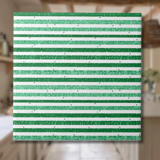 Nature Green White Horizontal Glitter Stripes Fliese (Von Creator hochgeladen)