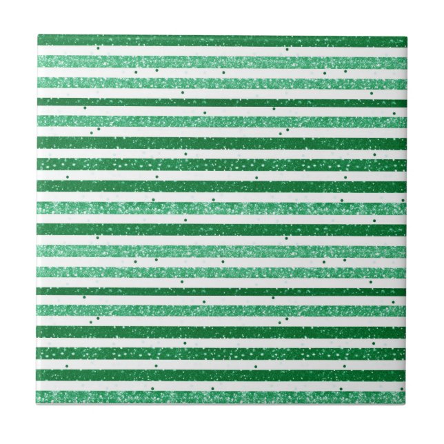 Nature Green White Horizontal Glitter Stripes Fliese (Vorderseite)