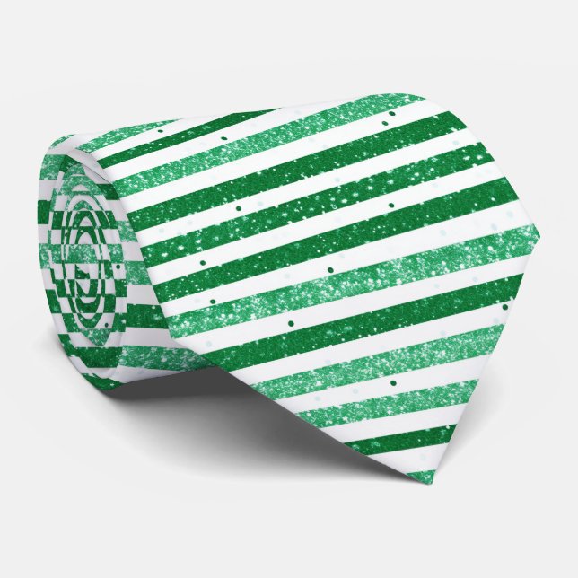 Nature Green White Horizontal Glitter Stripes Krawatte (Gerollt)