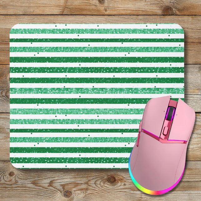 Nature Green White Horizontal Glitter Stripes Mousepad (Von Creator hochgeladen)