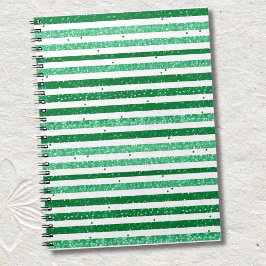 Nature Green White Horizontal Glitter Stripes Notizblock