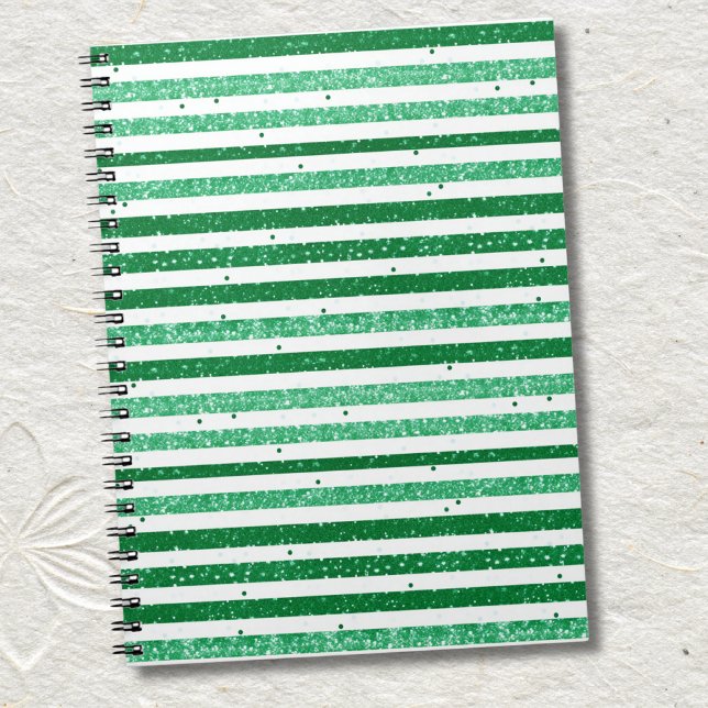Nature Green White Horizontal Glitter Stripes Notizblock (Von Creator hochgeladen)