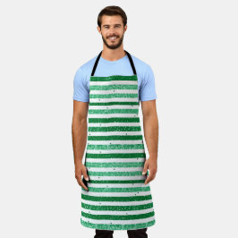 Nature Green White Horizontal Glitter Stripes Schürze