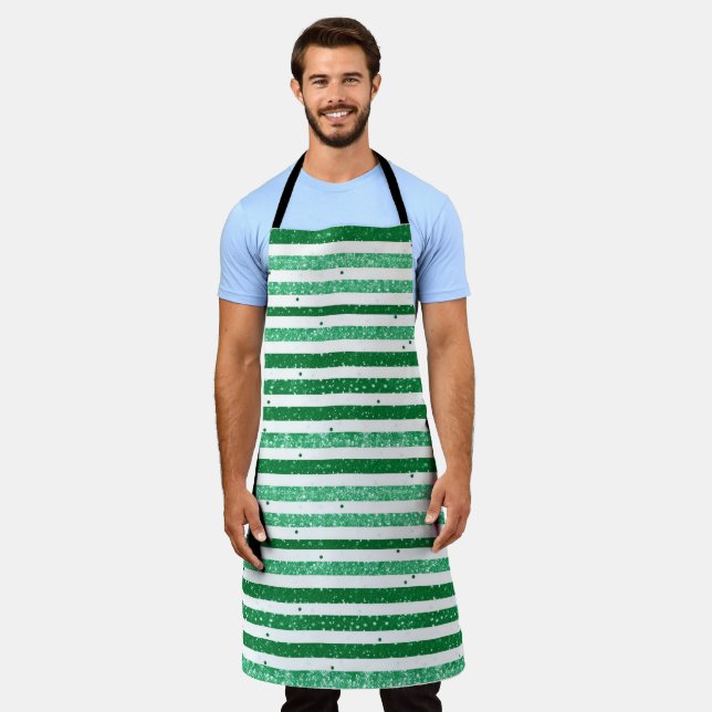 Nature Green White Horizontal Glitter Stripes Schürze (Getragen)