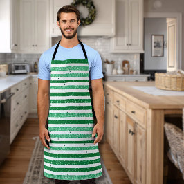 Nature Green White Horizontal Glitter Stripes Schürze