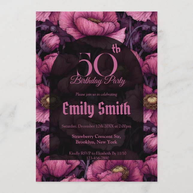 Nature Inspired Anemones Sparkle First Birthday  Einladung (Vorderseite)