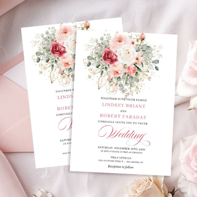 Nature-Inspired Blush Roses Boho Wedding Invite Einladung (Nature-Inspired Blush Roses Boho Wedding Invite)