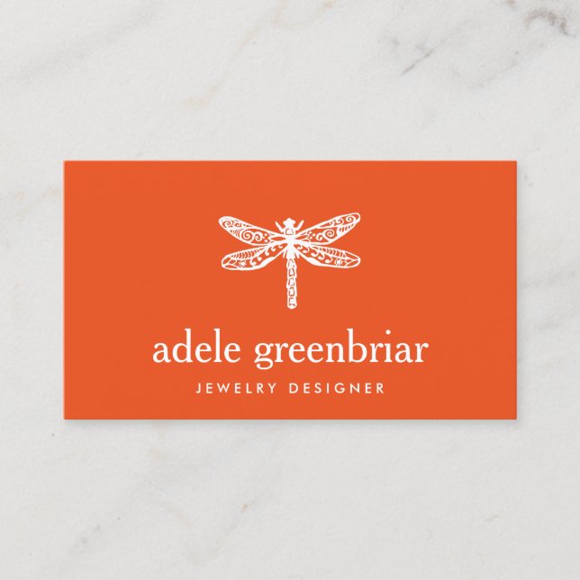 Nature Jewelry Designer Dragonfly Logo Orange Visitenkarte (Vorderseite)