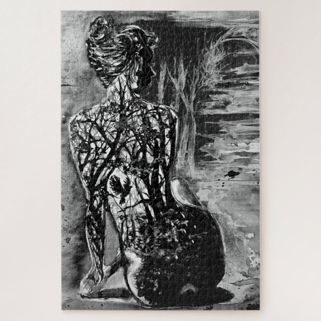 Nature Lady Jigsaw Puzzle Peinture noir et blanc (Vertical)