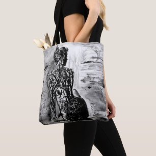 Nature Lady Sac fourre-tout noir blanc - Peinture
