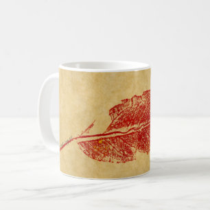 Nature Leaf Print Herbstblatt in rot auf Bräune. Kaffeetasse