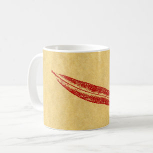 Nature Leaf Print Weidenblatt rot auf beige Papier Kaffeetasse