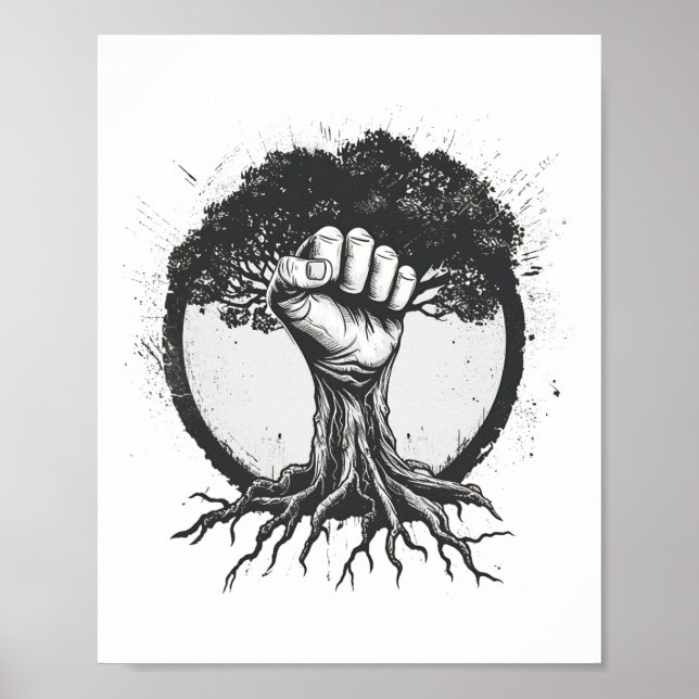 Nature Lover Environmentalist Fist Tree Roots Eart Poster (Vorne)