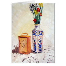Nature morte fleurs et horloge