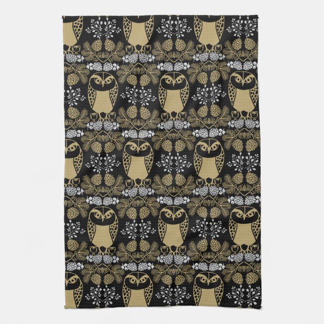 Nature Owl Folk Art Geschirrtuch (Vertikal)