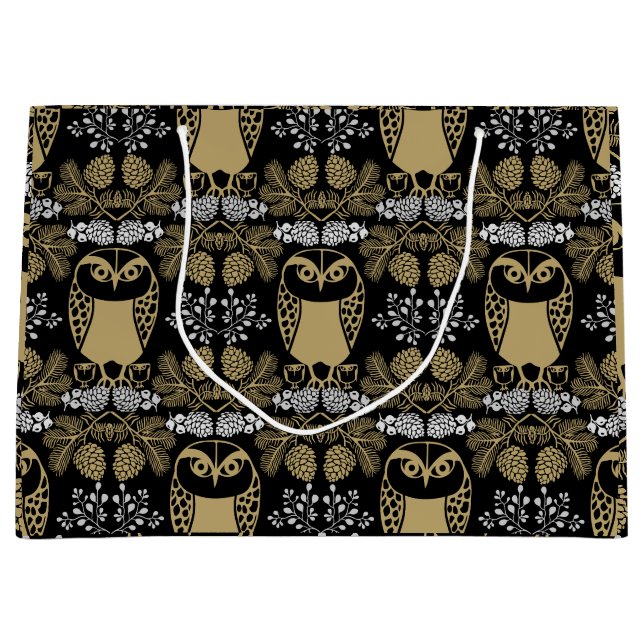 Nature Owl Folk Art Große Geschenktüte (Vorderseite)
